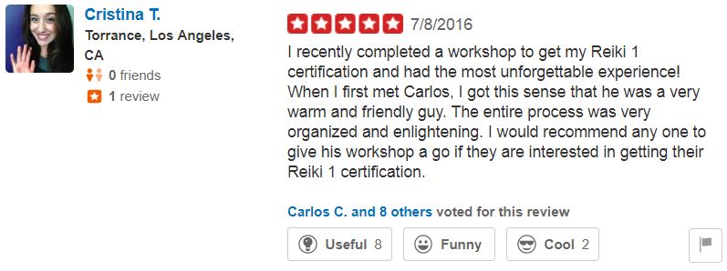 Cristina Reiki Master Class Torrance-Redondo Beach Yelp Testimonial