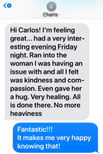 C Text Message Testimonial - Reiki Healing Los Angeles